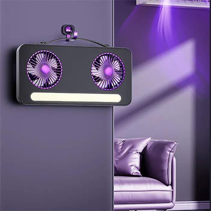 Ventilador Doble Cabezal Mesa Pared Portátil Con Luz-4