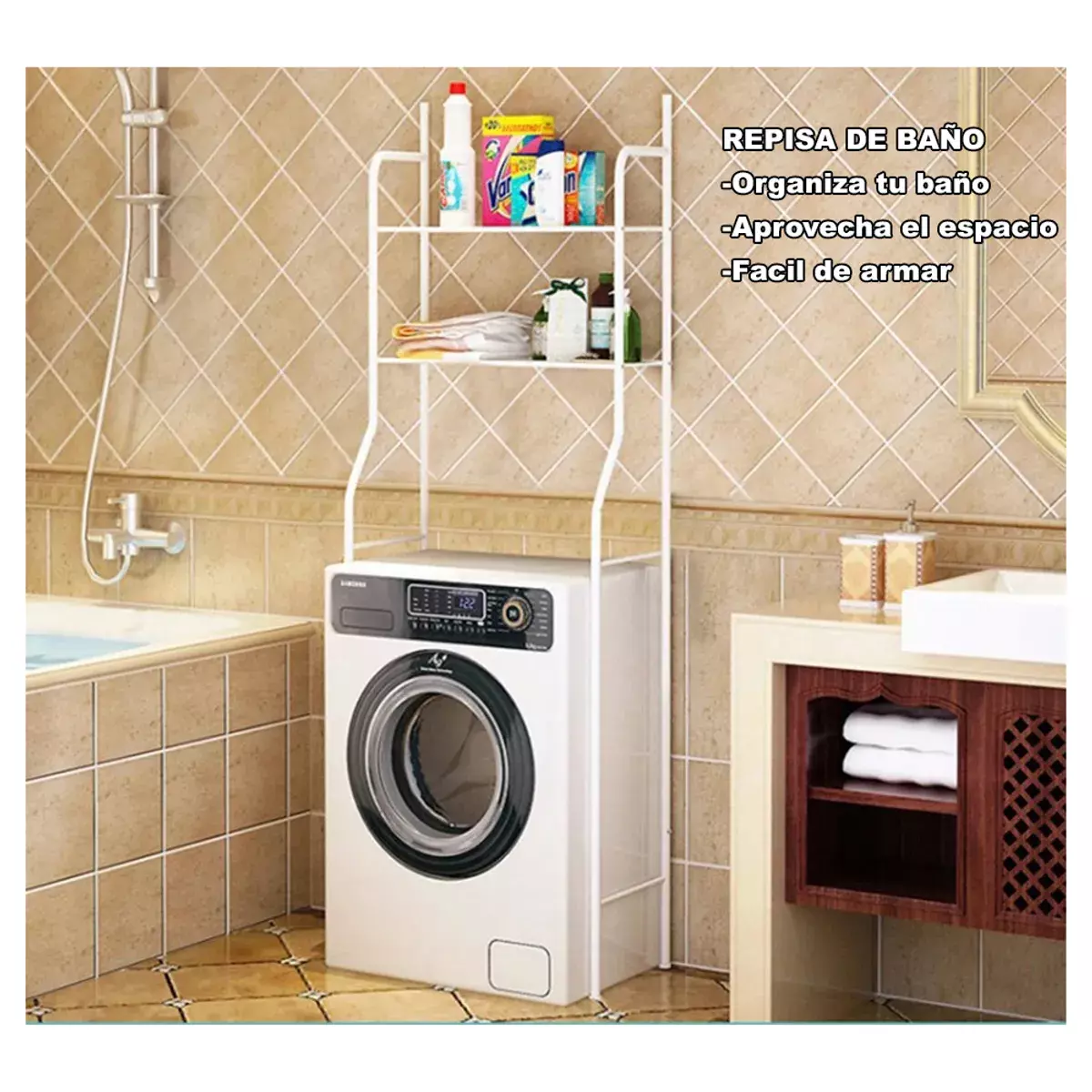 Mueble Lavadora Organizador Repisa Lavadora Blanco-2