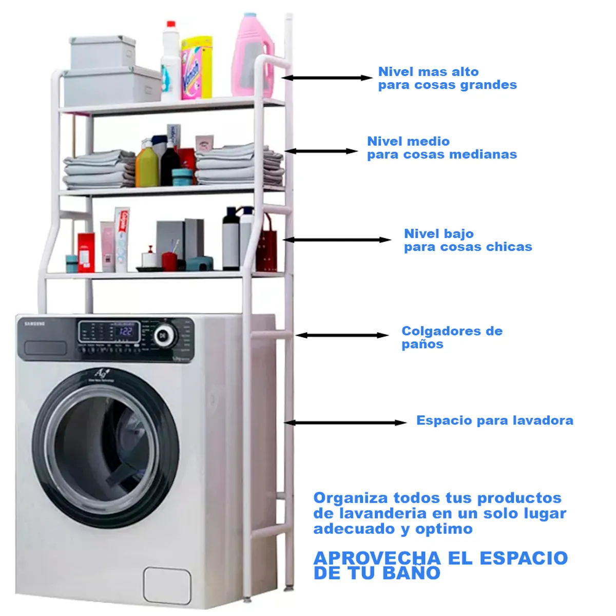 Mueble Lavadora Organizador Repisa Lavadora Blanco-5
