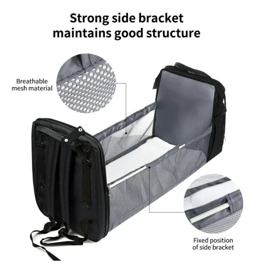 Mochila 3 En 1 Pañalera Cuna Y Mudador Portátil Para Bebés Negro-4