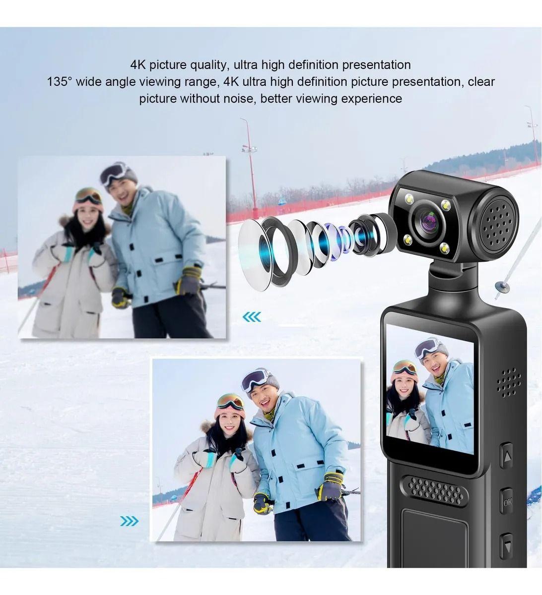 Cámara De Acción Wifi 4k Con Lente Giratoria De 180°y Luz-4