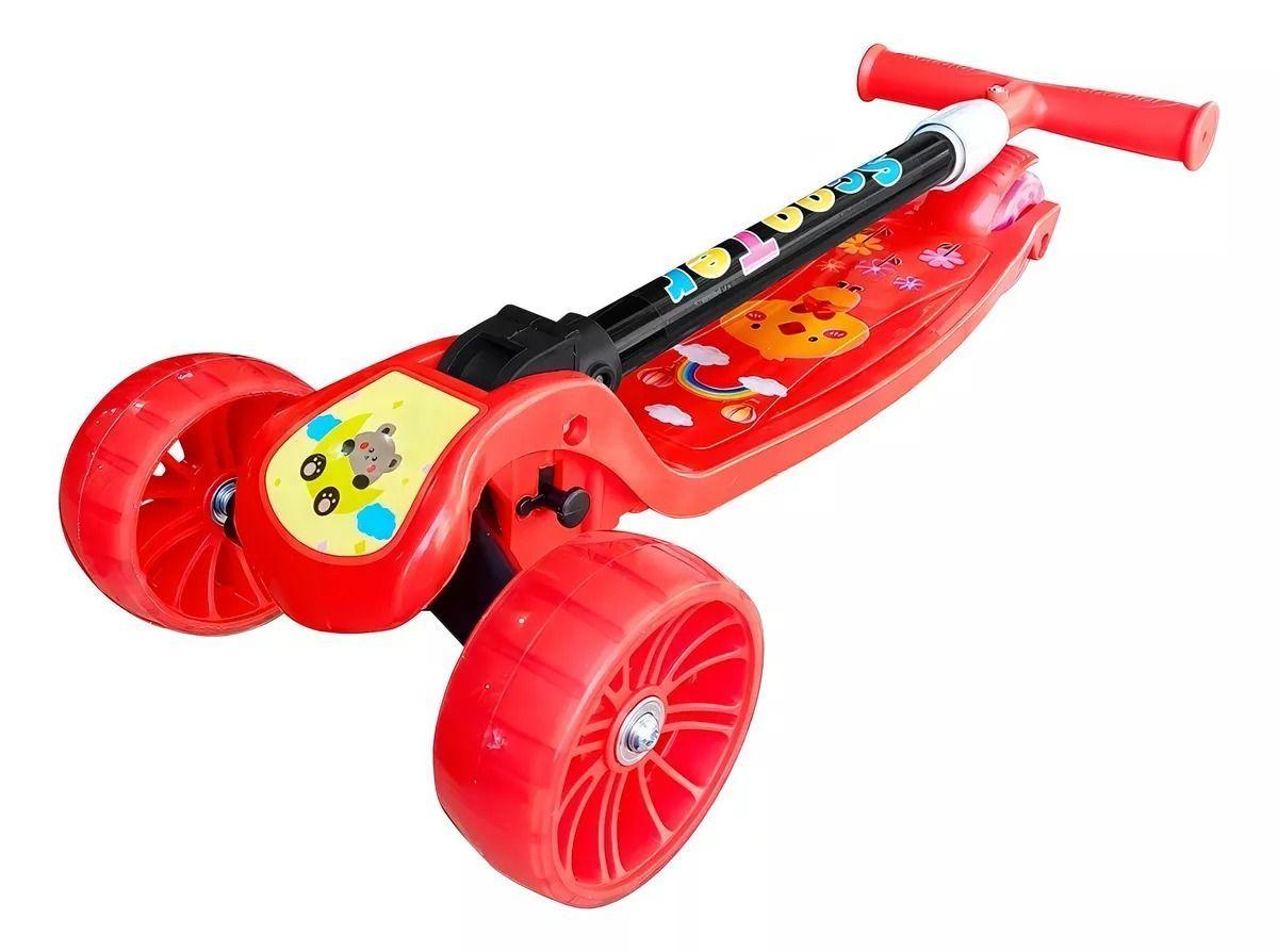 Scooter Monopatin Kids Plegable Diseños Ruedas Led Niños Rojo-3