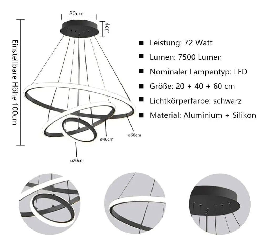 Lampara De Techo Colgante Led Diseño Moderno Triple Aro 48w-3