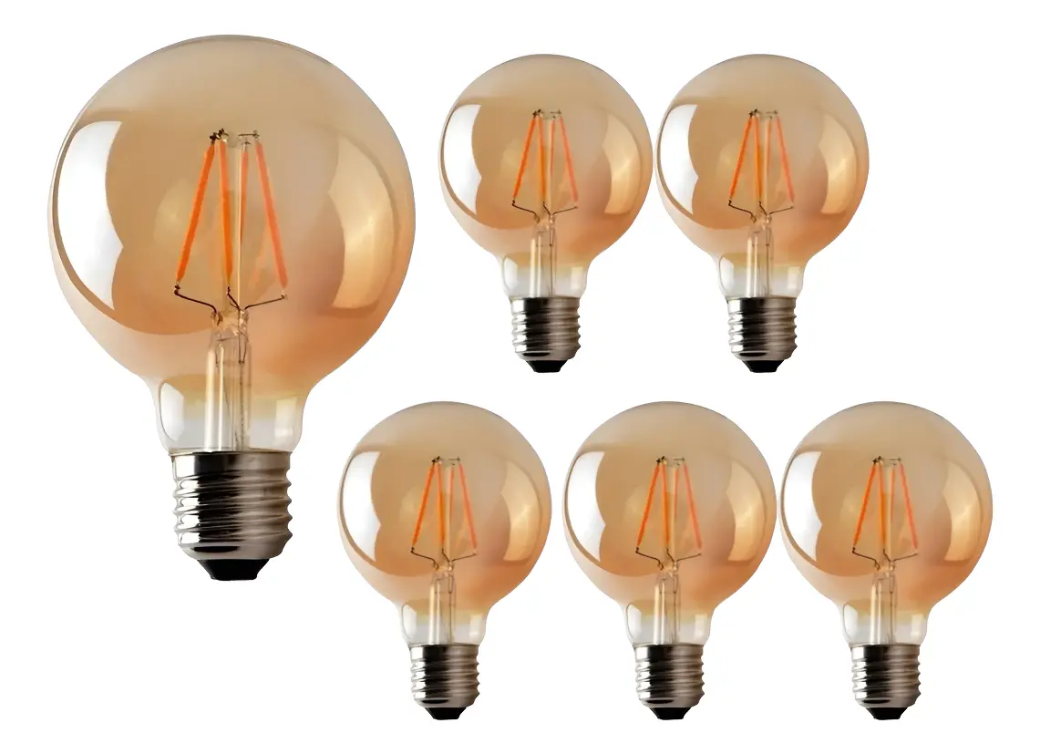 Pack 6 Ampolletas Led G80 Vintage 4w E27 2700k Ambar Luz-0
