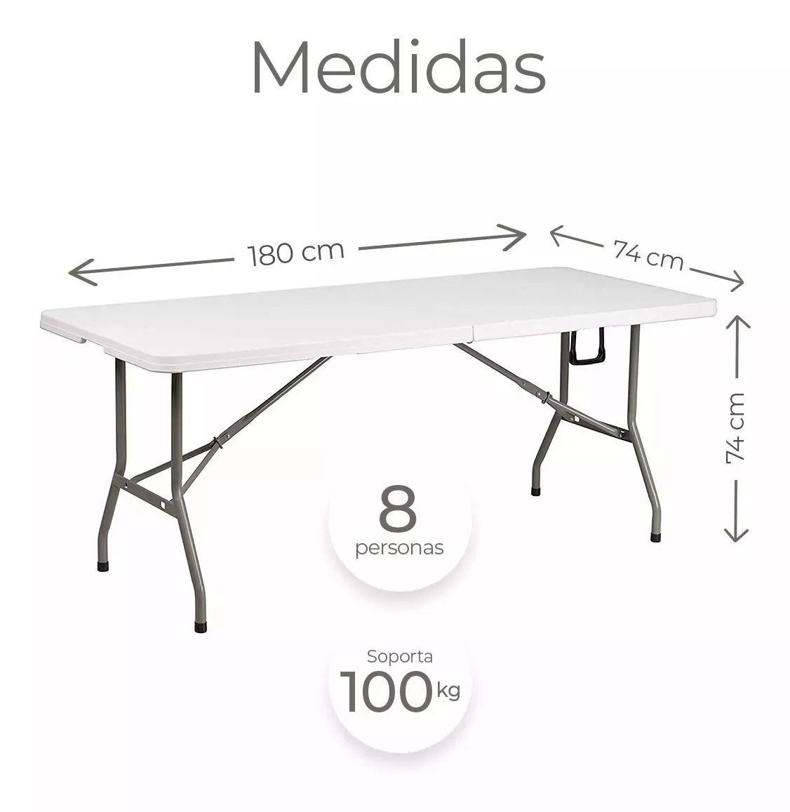 Mesa Plegable Camping 180 X 75 Cms Portátil Color Blanco-2