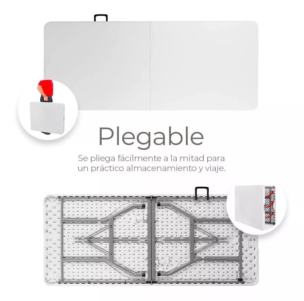Mesa Plegable Camping 180 X 75 Cms Portátil Color Blanco-4