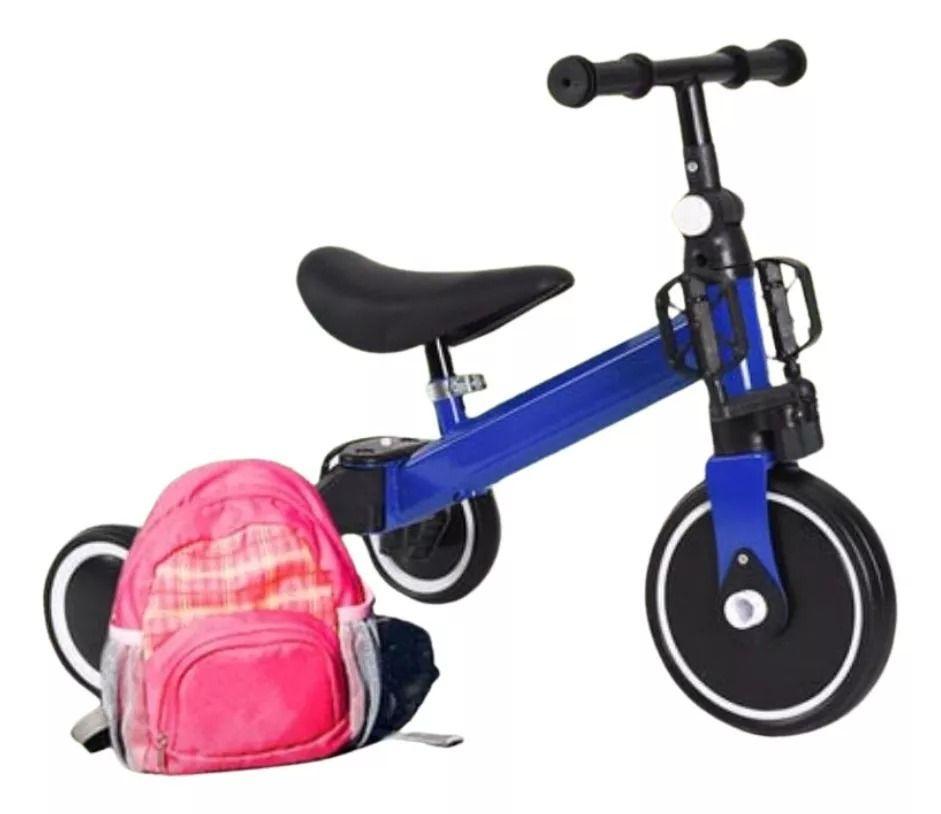 Bicicleta De Equilibrio Y Triciclo 3 En 1 Plegable Azul-2