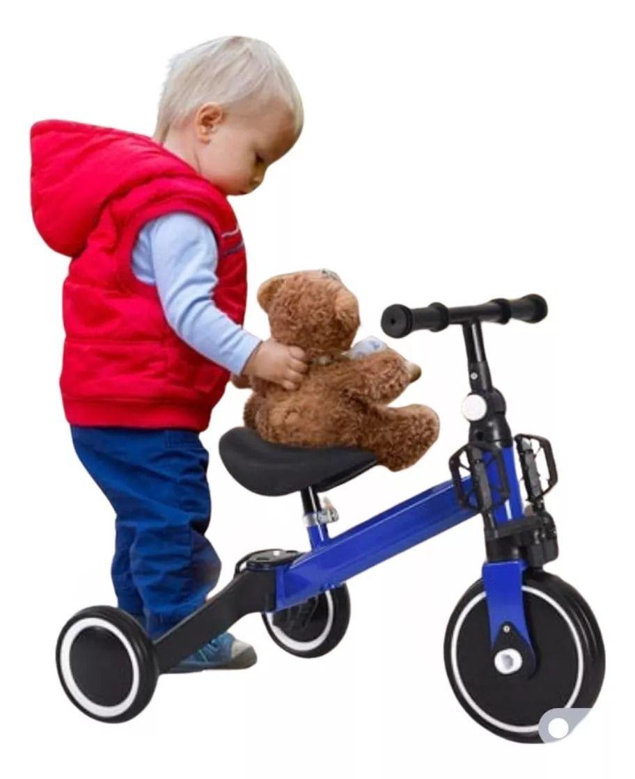 Bicicleta De Equilibrio Y Triciclo 3 En 1 Plegable Azul-3