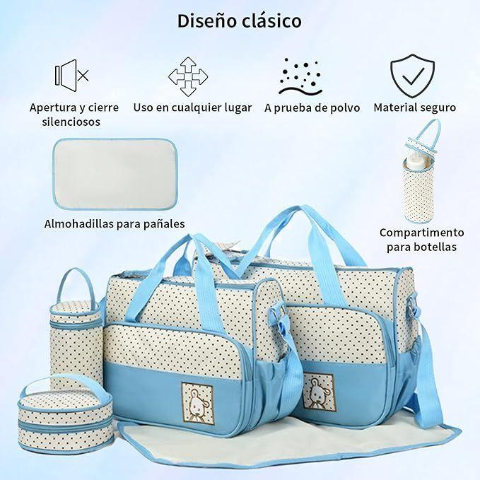 Pañalera Bolso Materno Práctico Moda Bebe Portátil Celeste-1