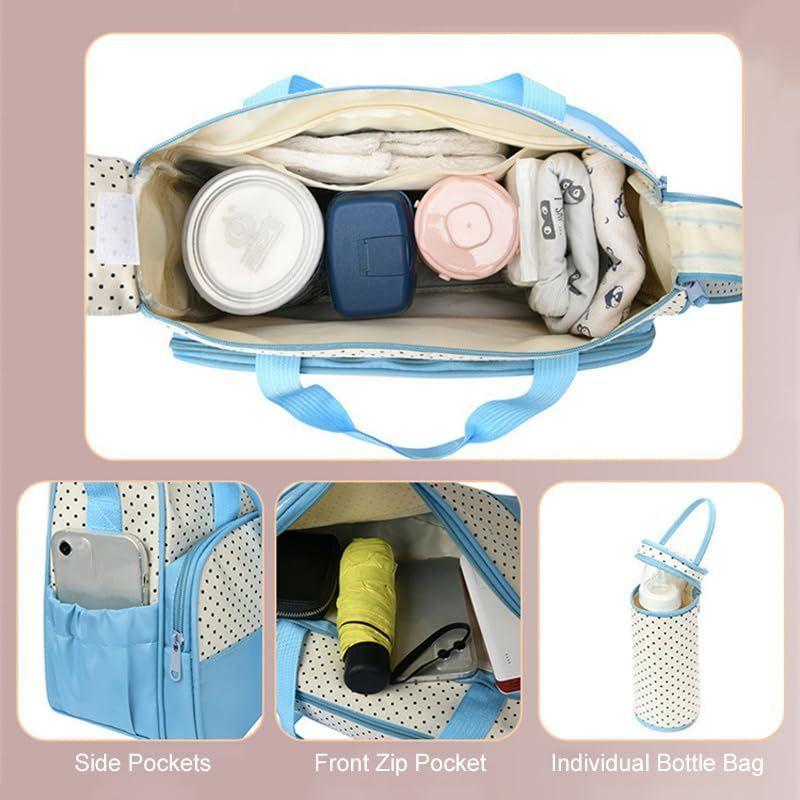Pañalera Bolso Materno Práctico Moda Bebe Portátil Celeste-4