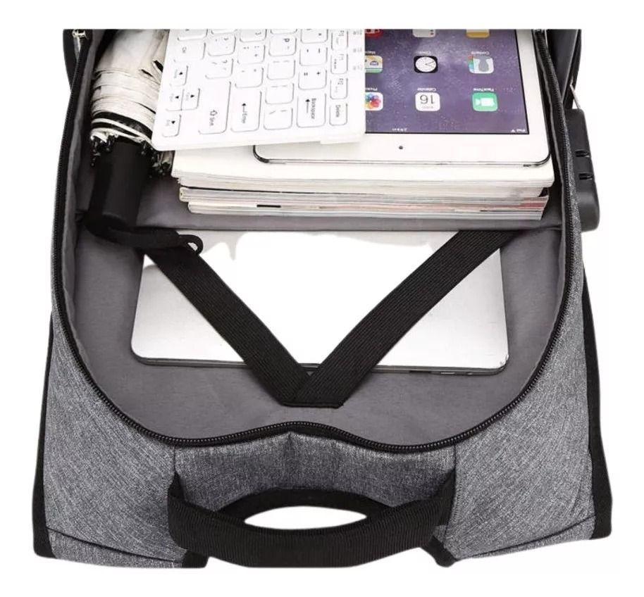 Mochila Ejecutiva Usb Porta Notebook Y Candado gris -5