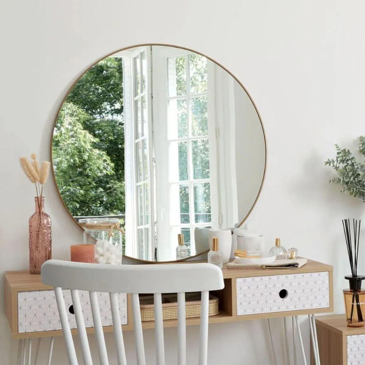 Espejo Redondo Metálico Dorado 100 X 100-4