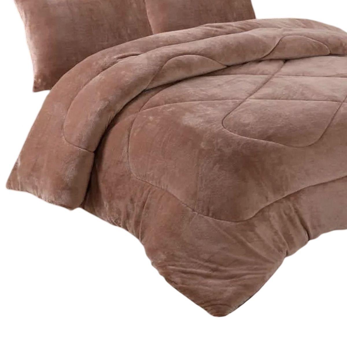 Cobertor Plaza Y Media De Invierno Con Chiporro Con Polar Marron-2