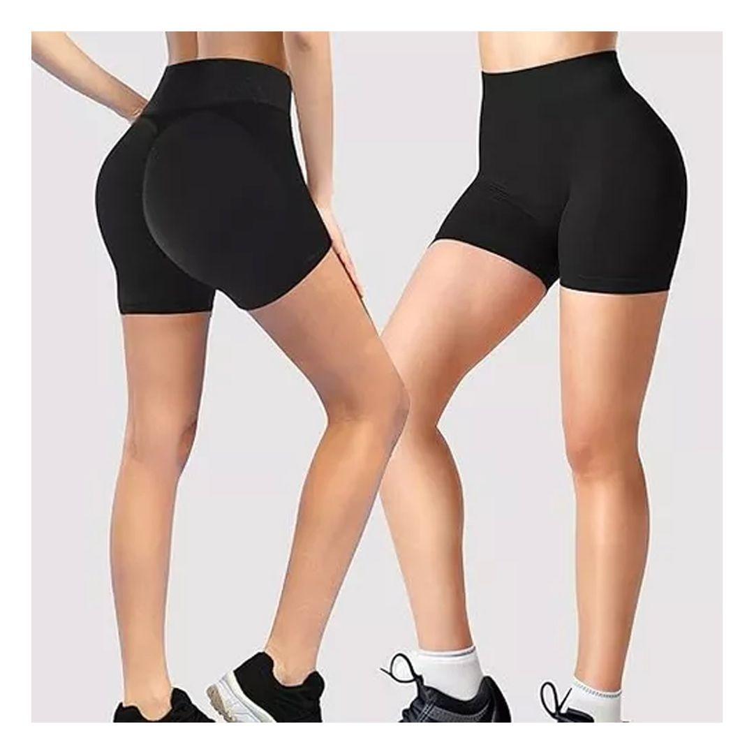 Short Mujer Calza Corta Deportiva Short Push Up Levanta Cola Negro-3