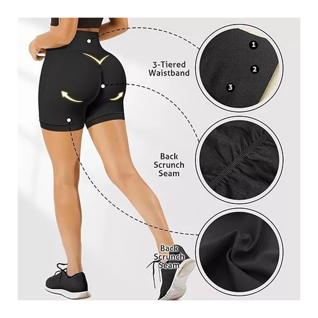 Short Mujer Calza Corta Deportiva Short Push Up Levanta Cola Negro-6