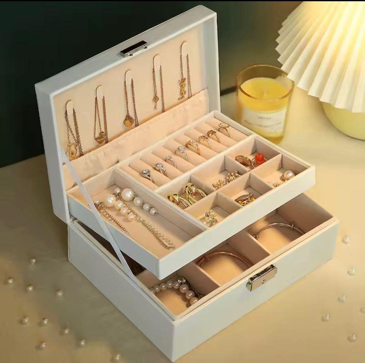 Maletín Organizador De Joyas Elegante Con Cerradura Y Doble-3