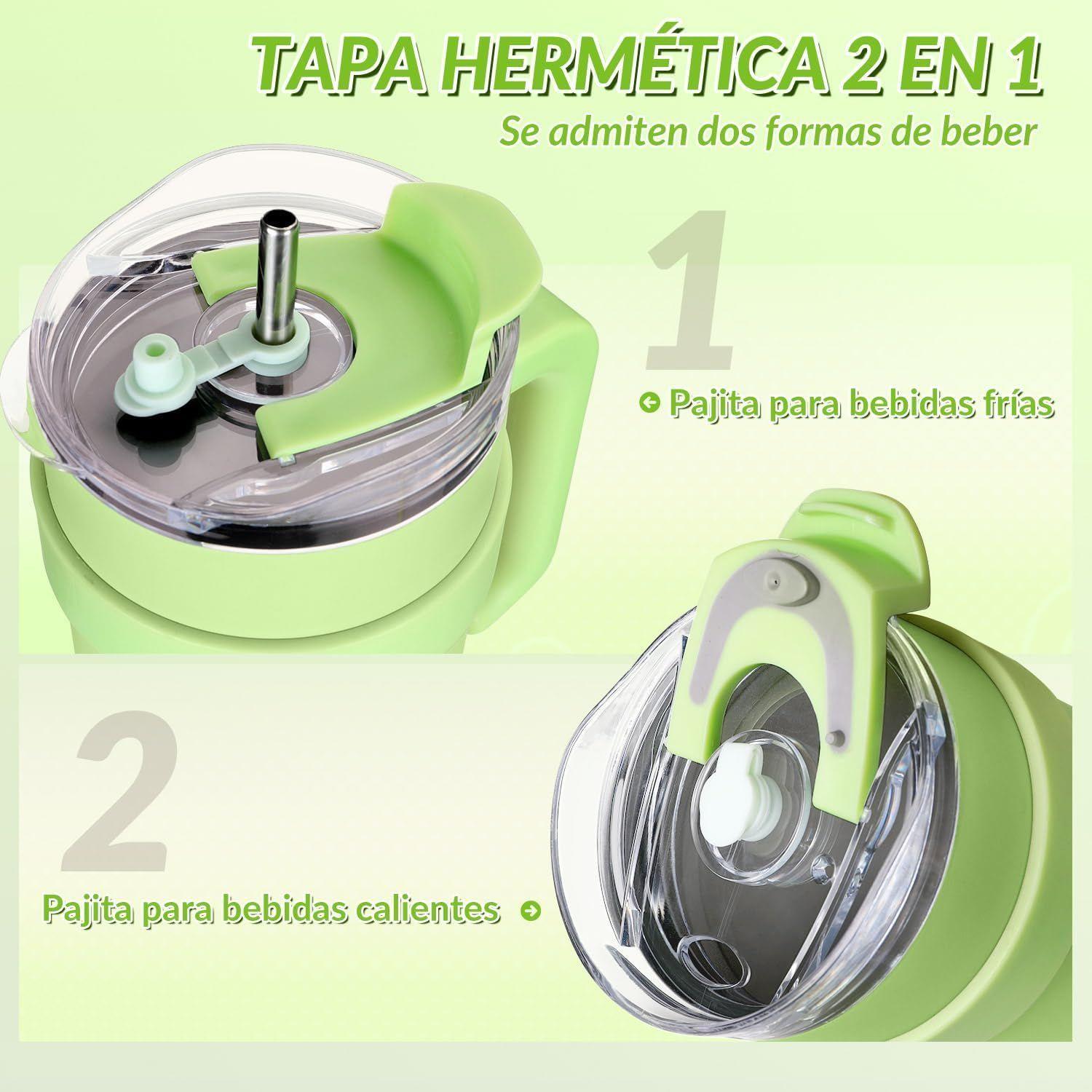 Vaso Térmico Mug De Acero Inoxidable 1.2 L Con Frio Y Calor Verde-3