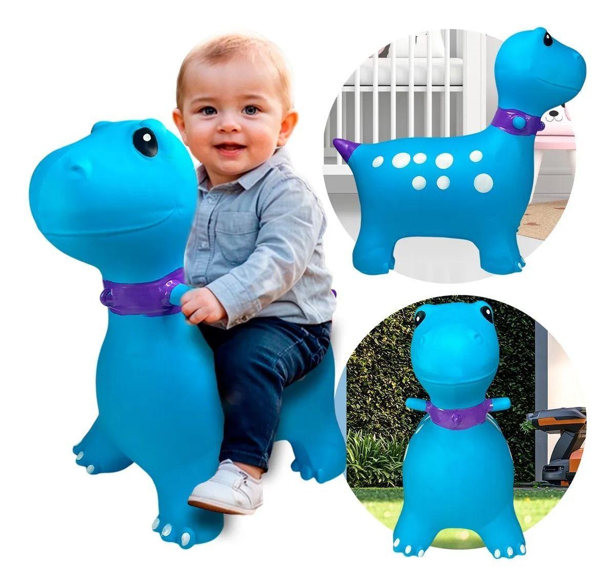 Montable Dinosaurio Inflable Juguete Azul Brinca Saltarin-0