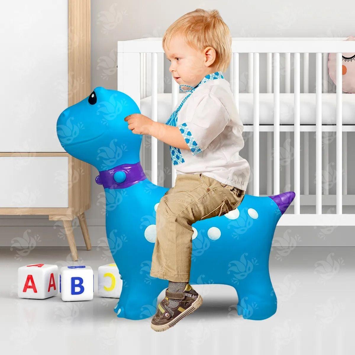 Montable Dinosaurio Inflable Juguete Azul Brinca Saltarin-1