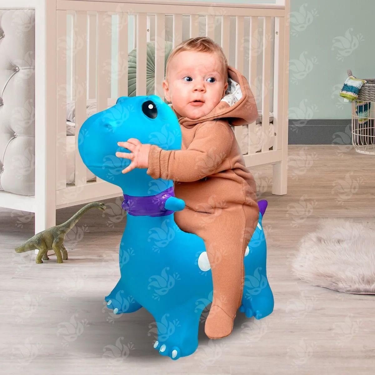 Montable Dinosaurio Inflable Juguete Azul Brinca Saltarin-4
