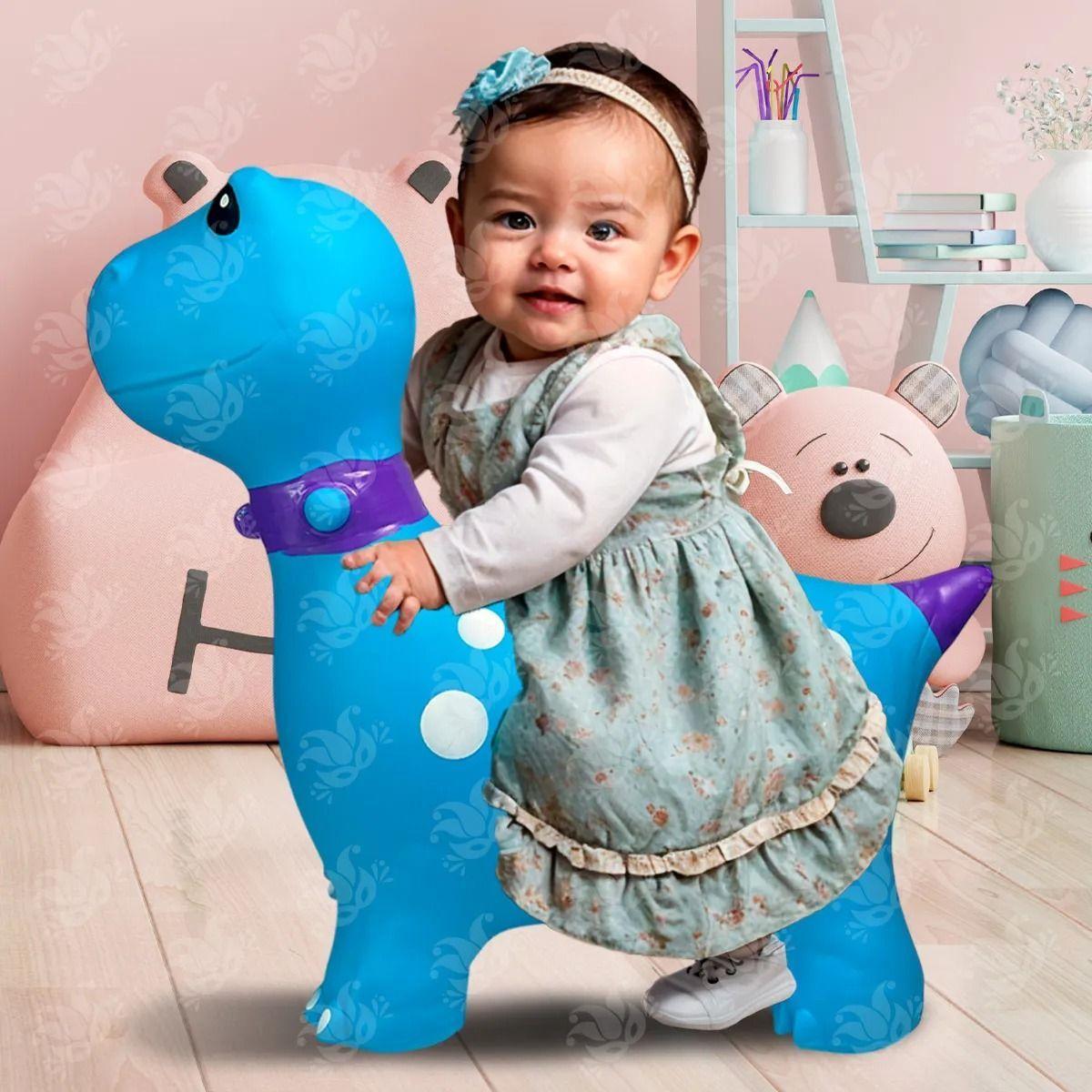 Montable Dinosaurio Inflable Juguete Azul Brinca Saltarin-5