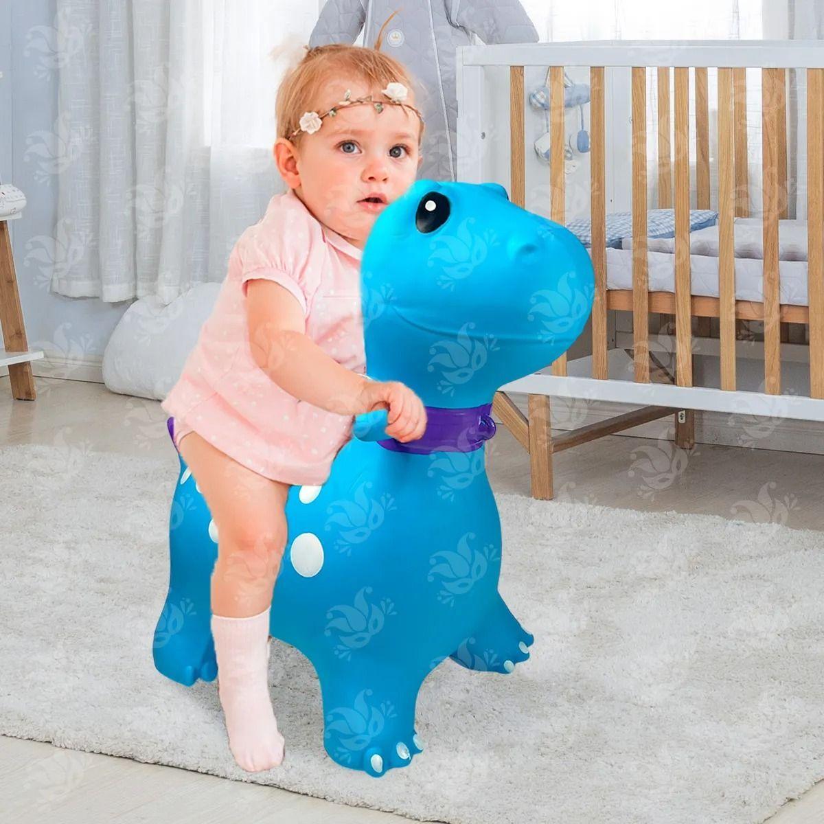Montable Dinosaurio Inflable Juguete Azul Brinca Saltarin-6