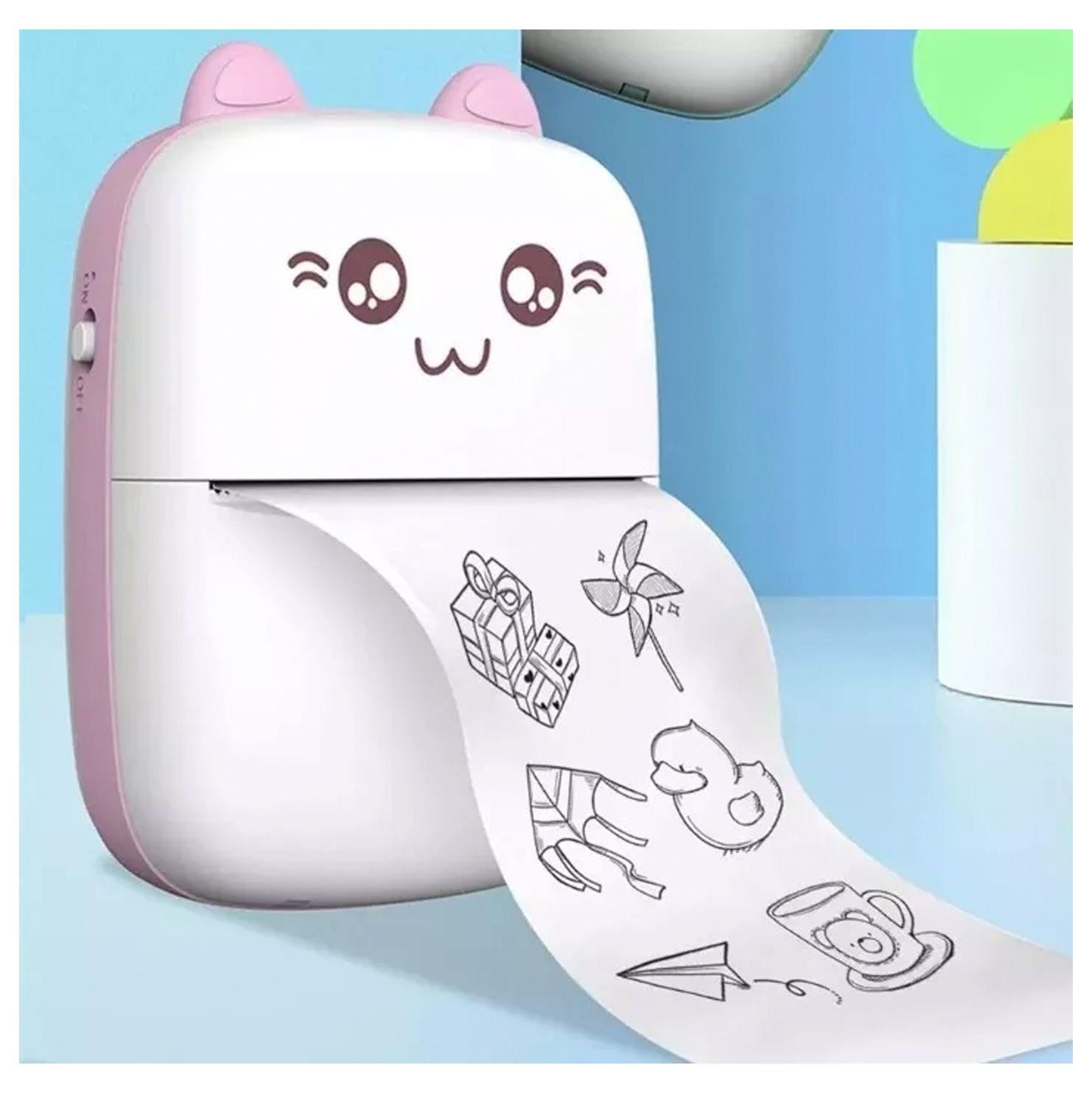 Mini Impresora Térmica Portátil Bluetooth Gatito + 11 Rollos Rosado-4
