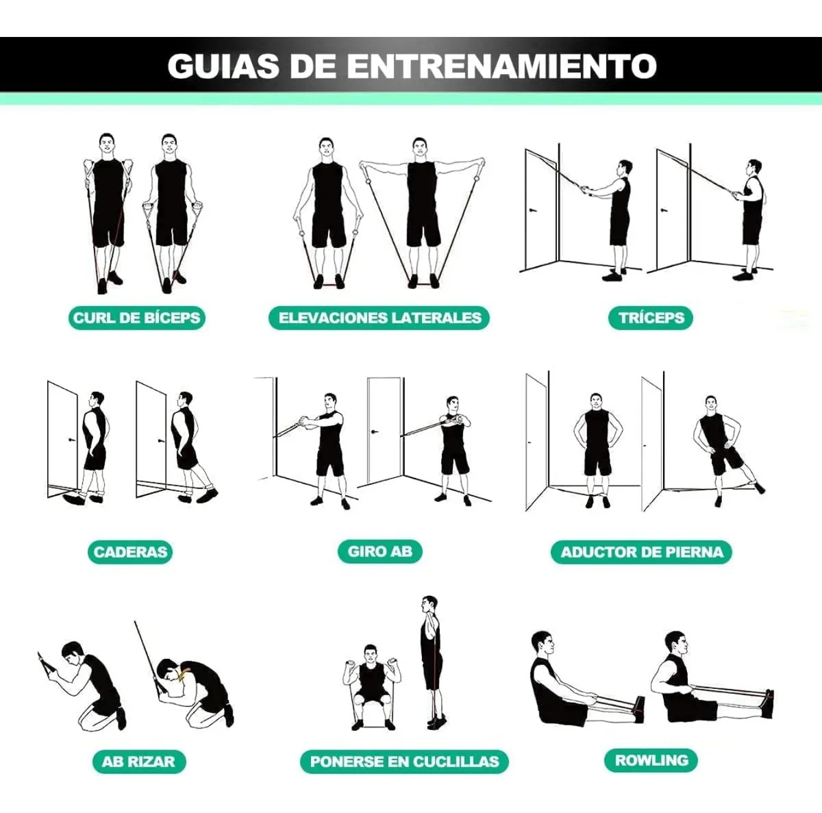 Ligas Para Entrenamiento Fuerza Y Cuerda De Saltar 5 Pzas Colores-3