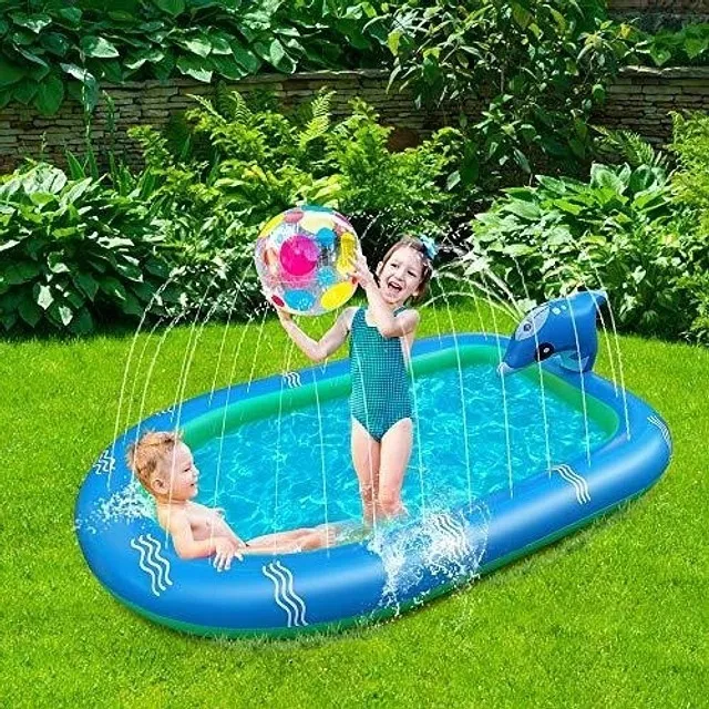 Piscina Inflable 170x110x45cm Dino Delfin Lanza Chorro Agua-3