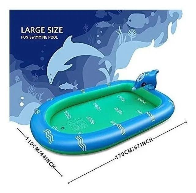 Piscina Inflable 170x110x45cm Dino Delfin Lanza Chorro Agua-2