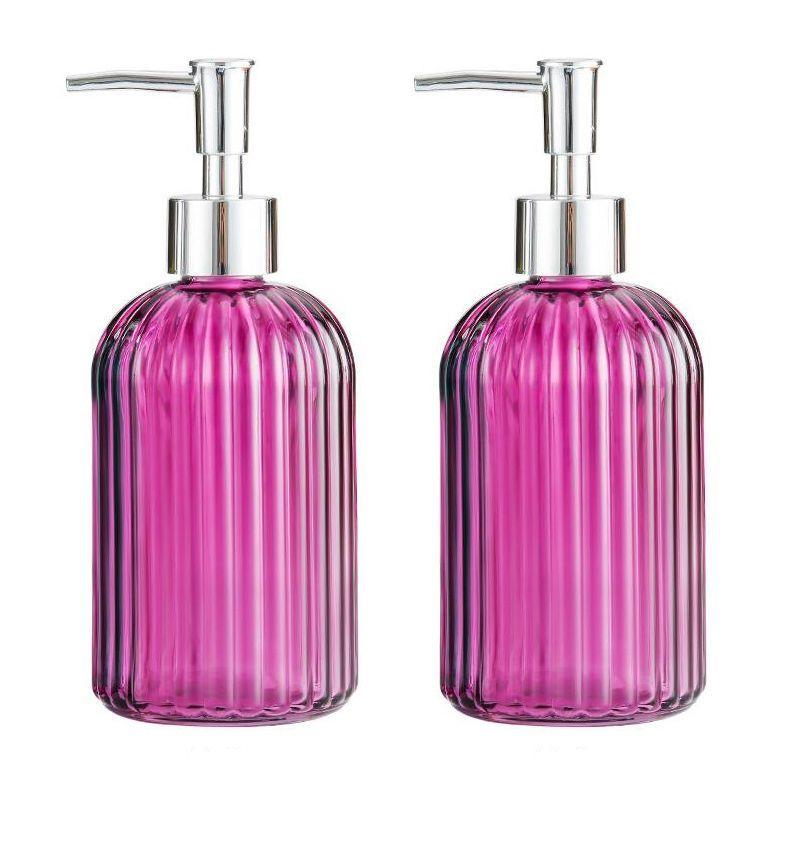 2x Dispensador de Jabón Líquido - Vidrio Magenta-0