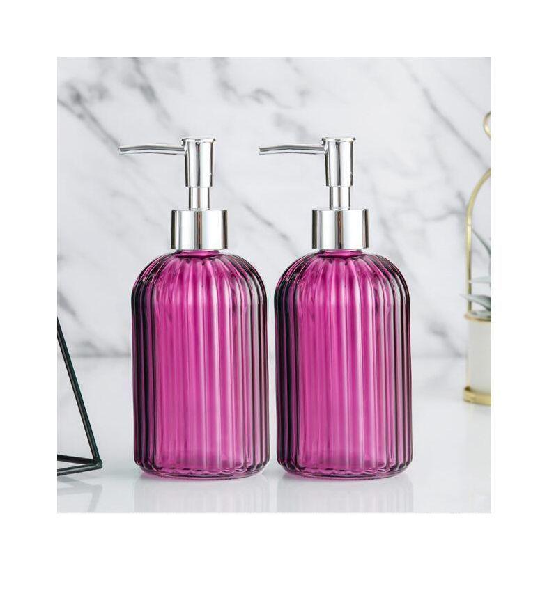 2x Dispensador de Jabón Líquido - Vidrio Magenta-1