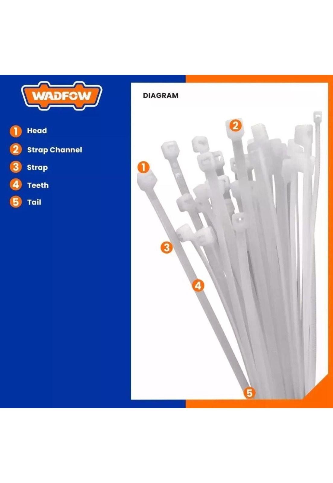 Set De 100 Amarras Plasticas Wadfow 7.2x400 Mm 45 Kg 4-105mm Blanco-1