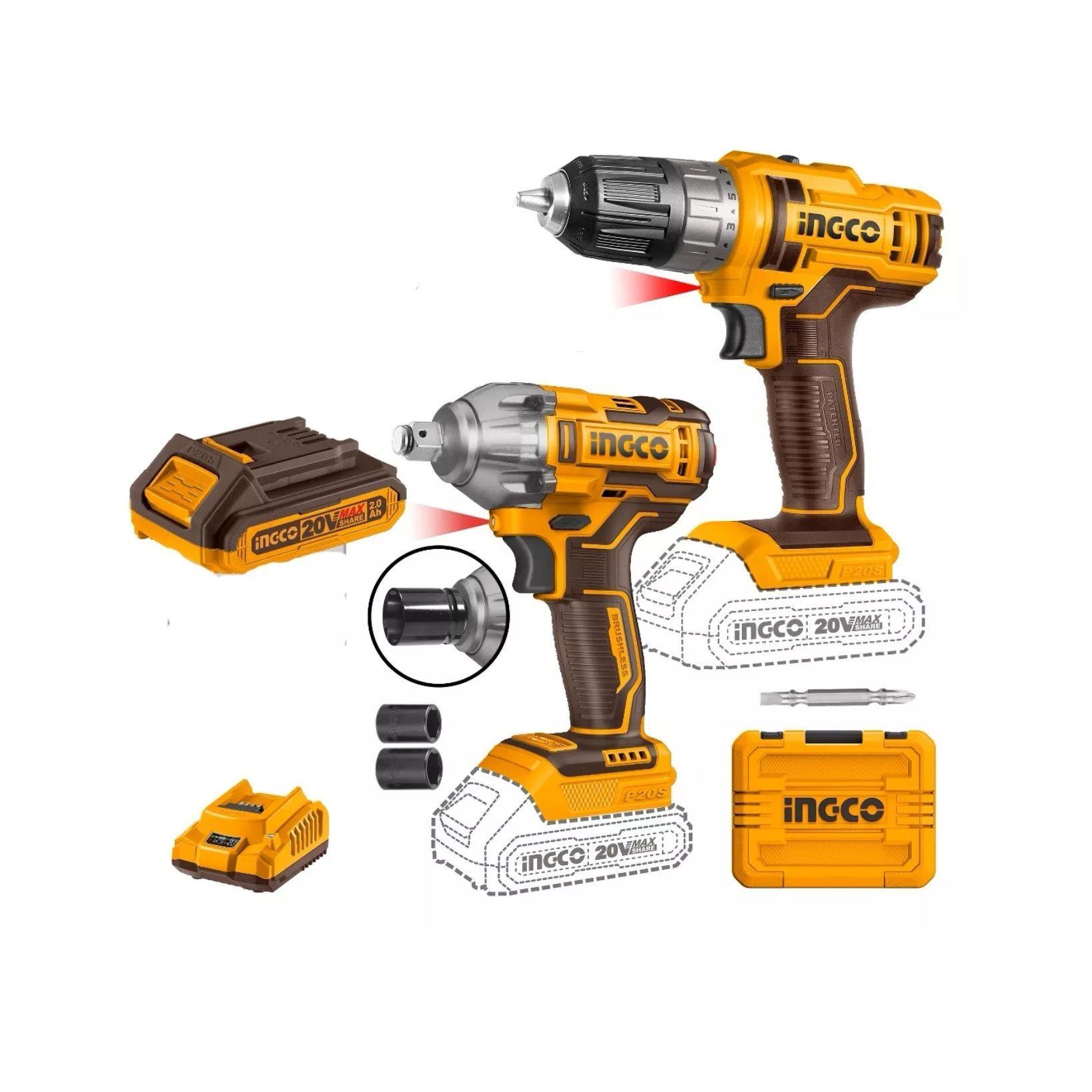 Kit Pack Inal Ingco 20v Taladro + Llave Impac Bl Cosli230702-7