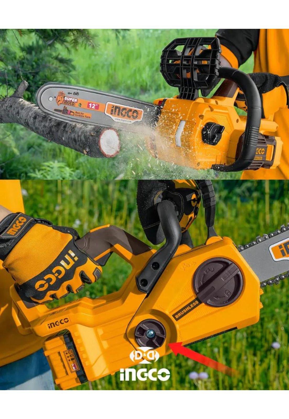 Motosierra Inalámbrica 16'' 400mm 40v + 2 Baterías 4ah + Cargador Doble Puerto Amarillo-8