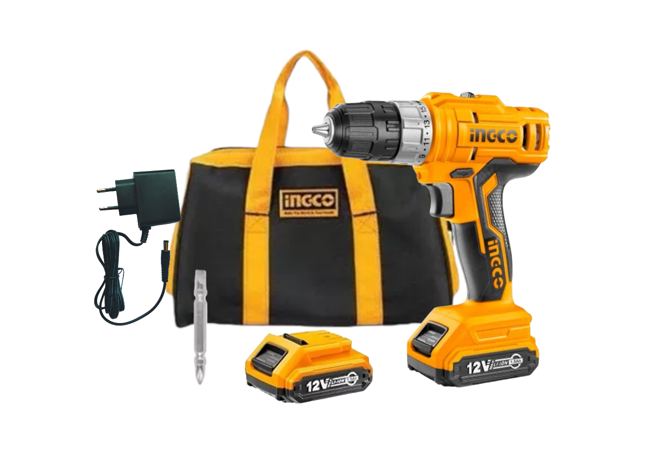 Taladro Atornillador Ingco 12v 10 Mm + 2 Bat + Carg + Bolso-0