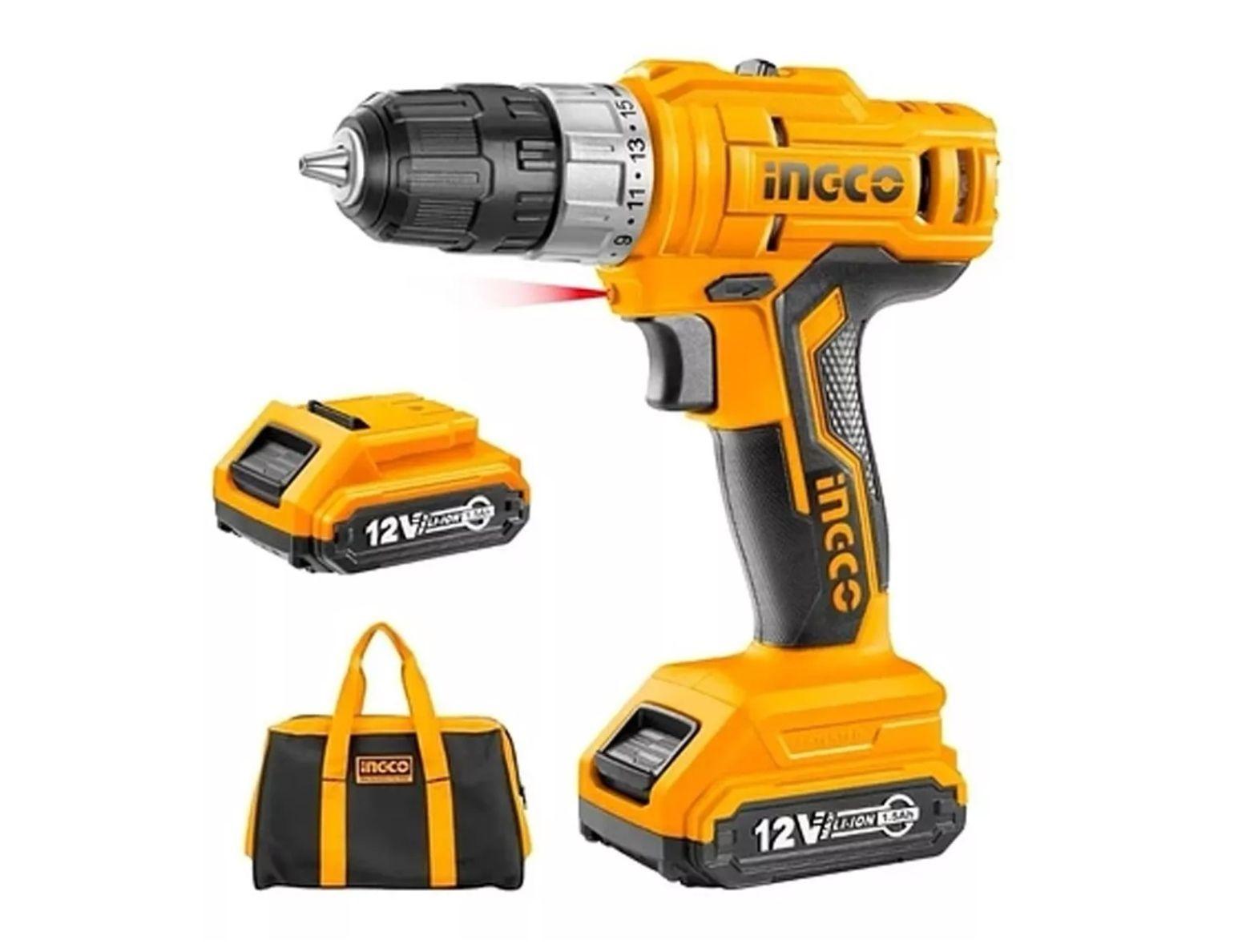 Taladro Atornillador Ingco 12v 10 Mm + 2 Bat + Carg + Bolso-1