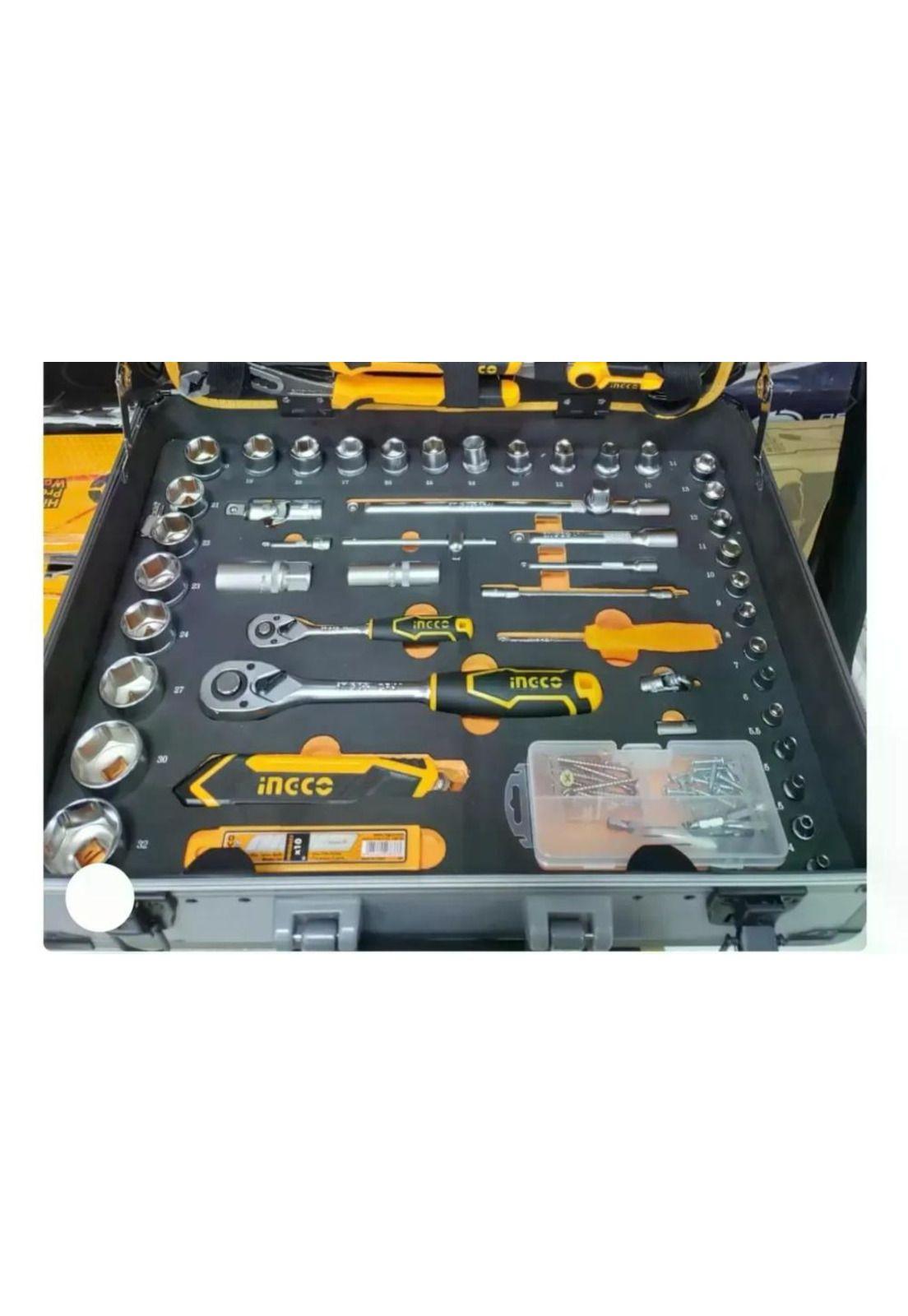 Caja De Herramientas Valija Maletín Metálico Con Ruedas 147 Piezas Ingco Hkthp21471 Plateado-3