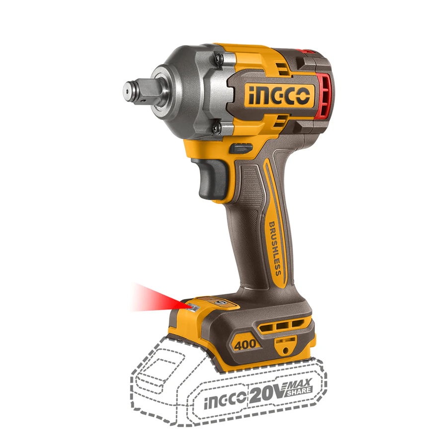 Pistola Llave De Impacto Bl 20v 400 Nm 1/2 Ingco Ciwli20401-2
