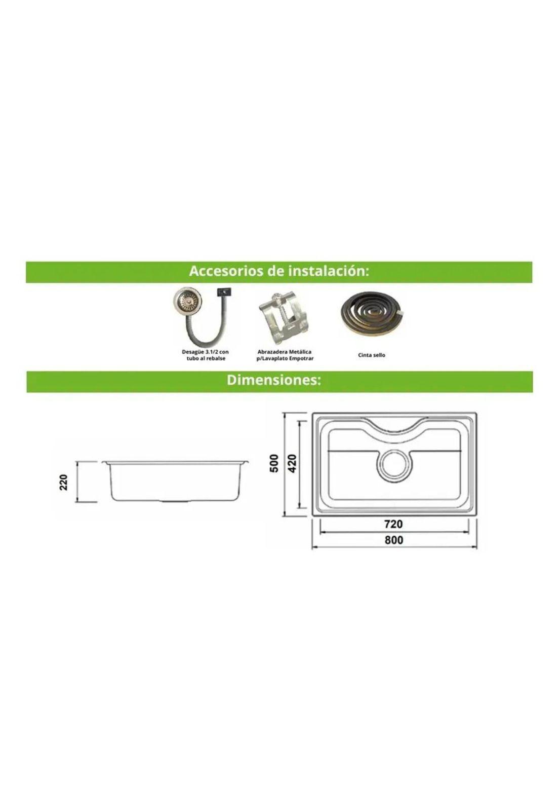 Lavaplatos Empotrable Empotrado 800x500x220 Mm Hessen Taumm Gris-3