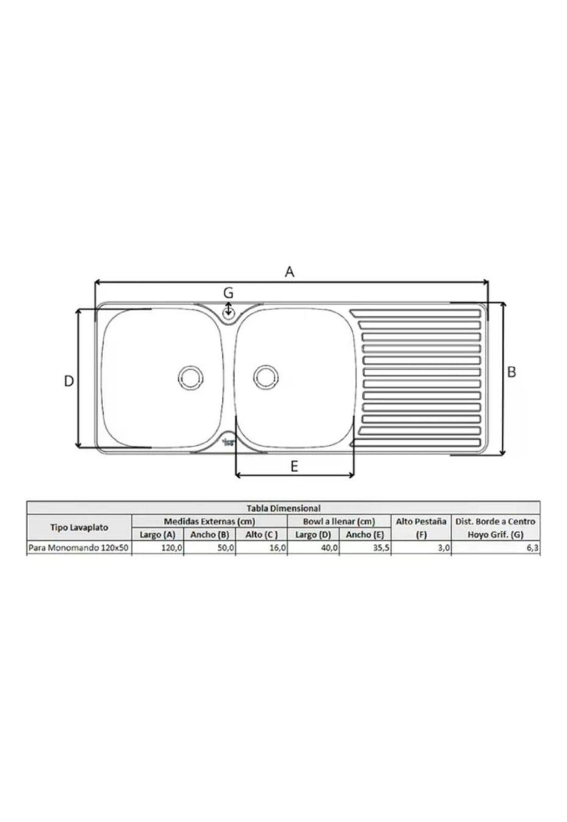 Lavaplatos Doble 120x50 Sobreponer Izquierdo Monomando Taumm Gris-1
