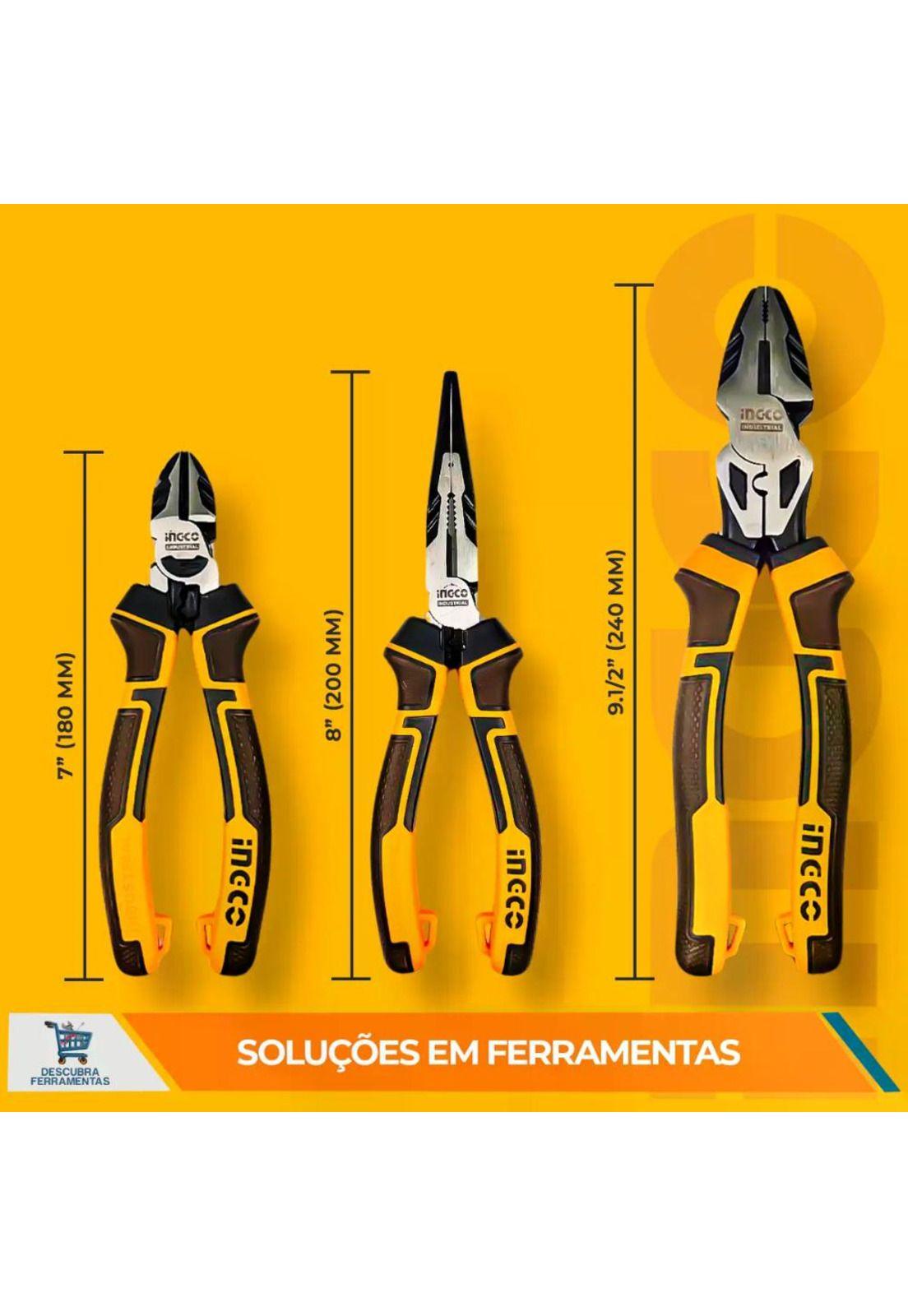 Juego De Alicates Profesionales Ingco Alta Performance De 3 Piezas, Color Amarillo-5