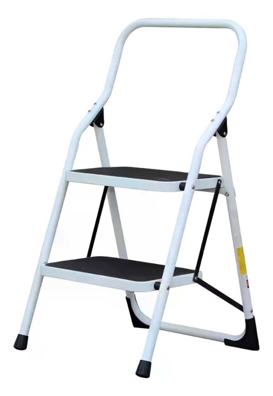 Escalera De Tijera Metalica 2 Peldaños Mirlo 902 Plegable Blanco-0