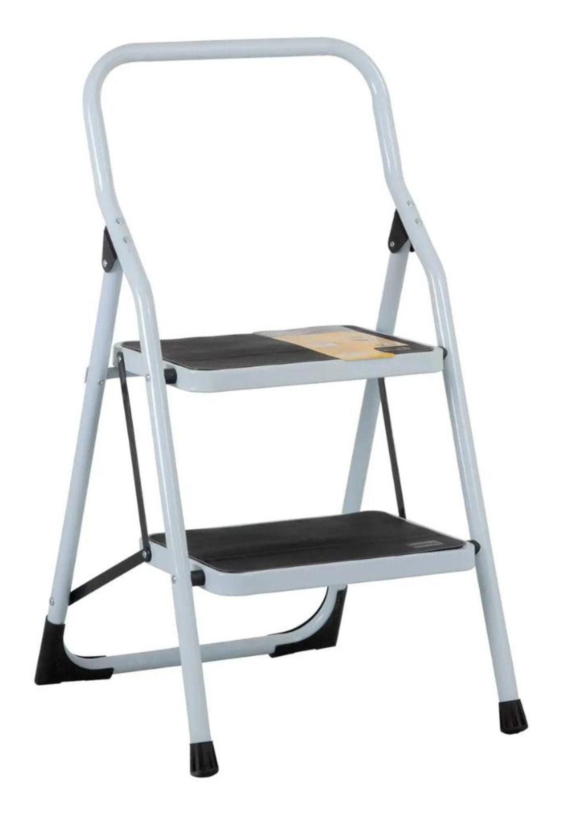 Escalera De Tijera Metalica 2 Peldaños Mirlo 902 Plegable Blanco-1