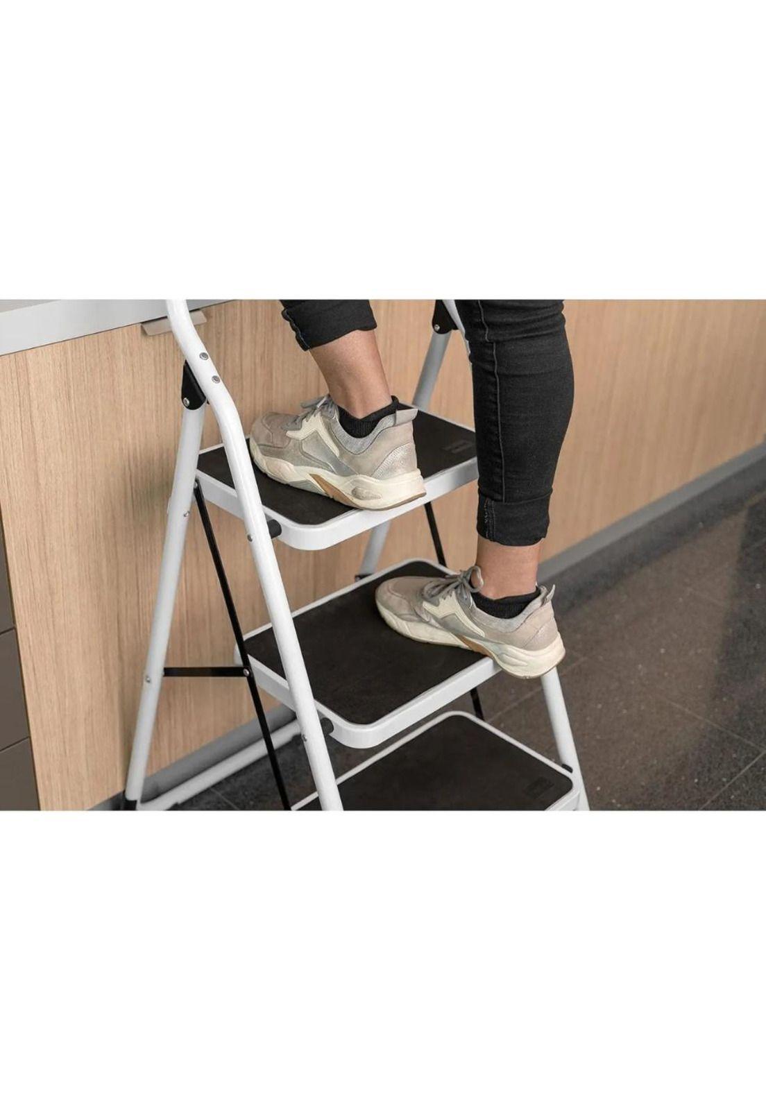 Escalera De Tijera Metalica 2 Peldaños Mirlo 902 Plegable Blanco-2