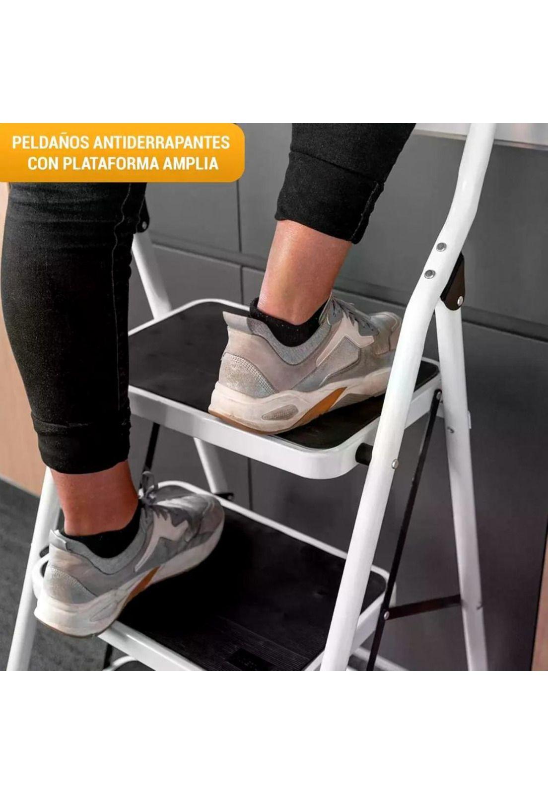 Escalera De Tijera Metalica 2 Peldaños Mirlo 902 Plegable Blanco-3