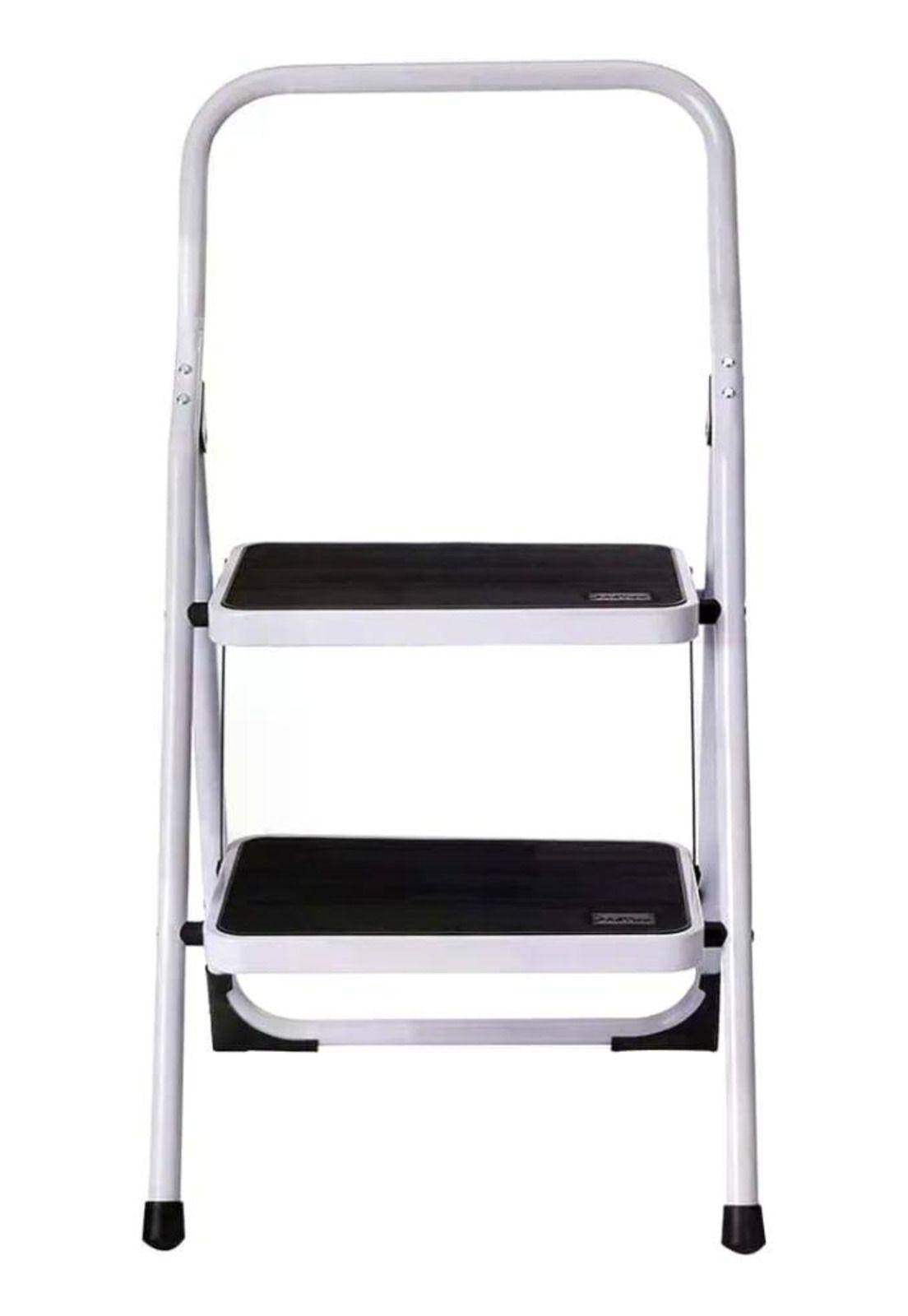 Escalera De Tijera Metalica 2 Peldaños Mirlo 902 Plegable Blanco-4