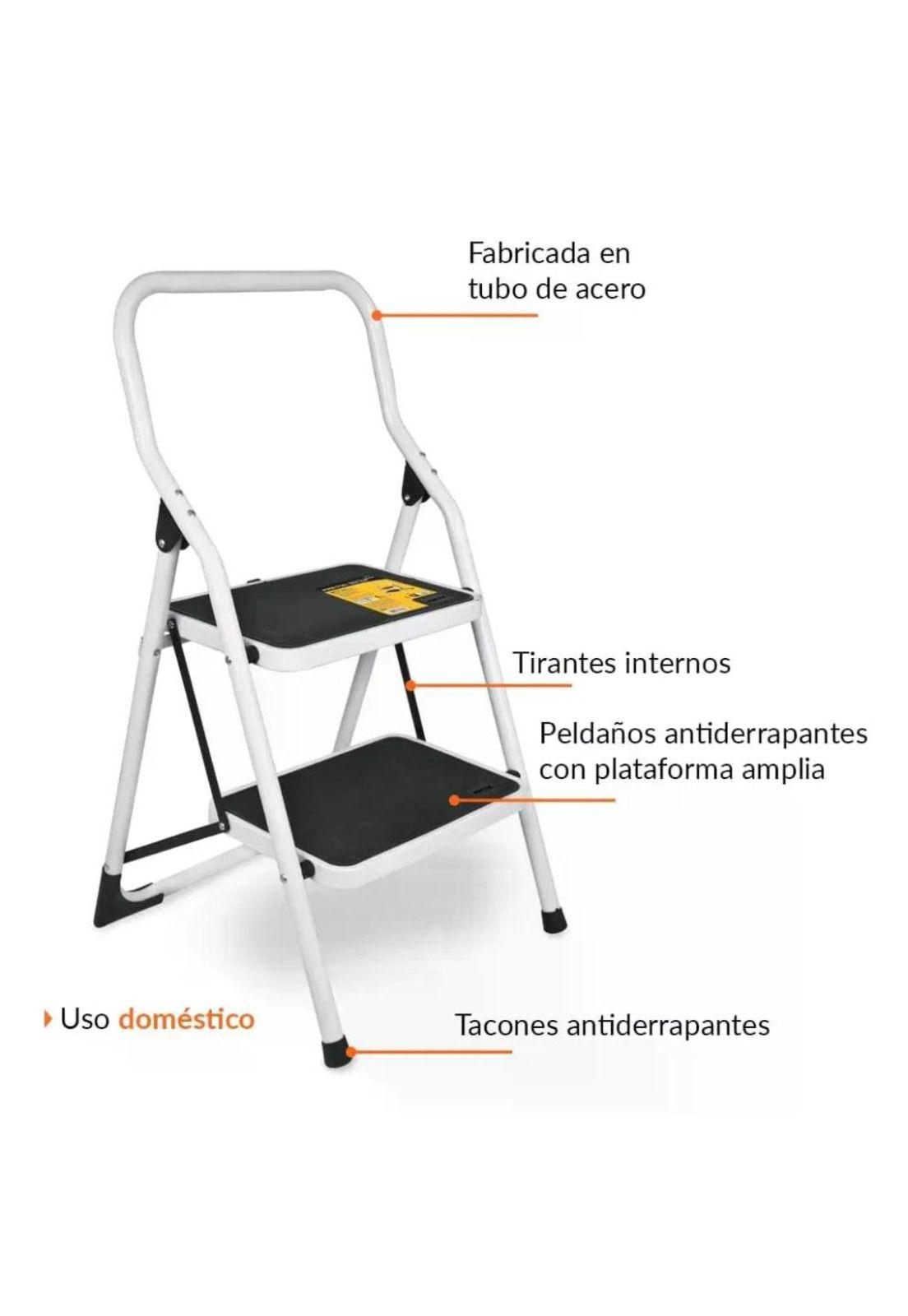 Escalera De Tijera Metalica 2 Peldaños Mirlo 902 Plegable Blanco-5