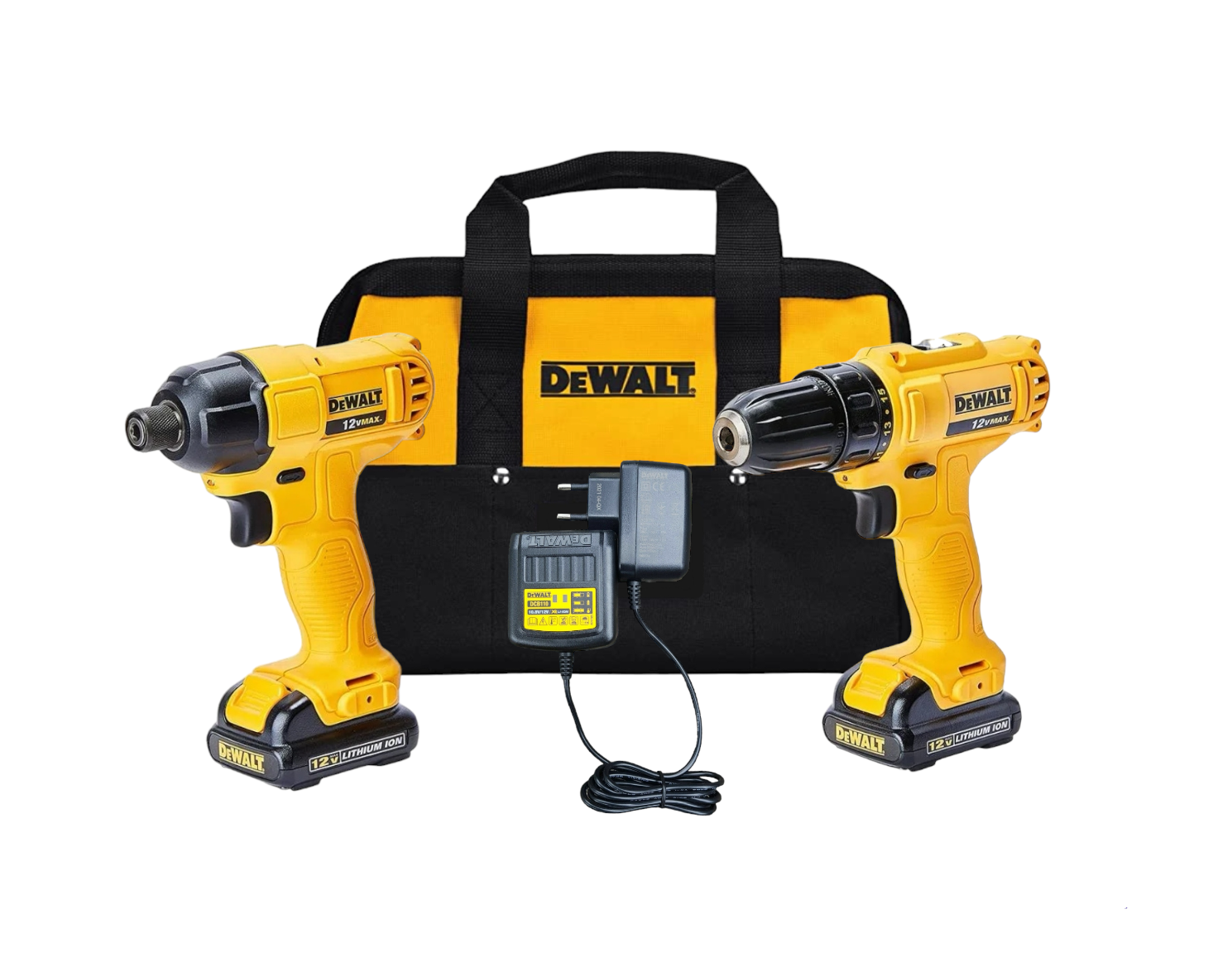 Kit Dewalt 12v Taladro + Atornillador Impacto + 2 Baterías + Cargador + Bolso De Transporte-0