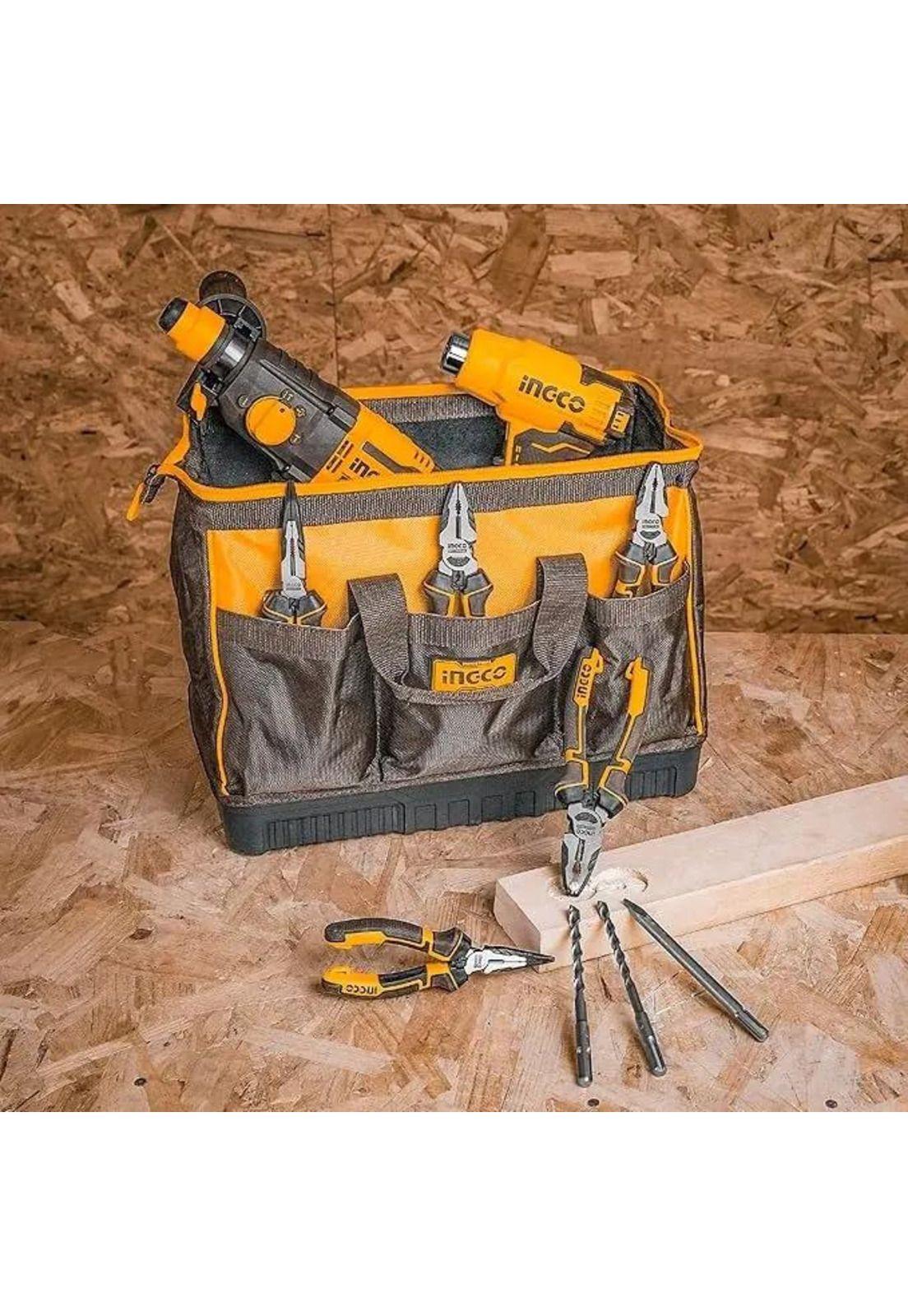 Bolso De Herramientas Industrial 16 Bolsillos 16 Ingco Ss Amarillo Negro-4
